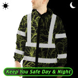 Hi Vis Jacket Waterproof Reflective Tapes Lime Neon Flowers Custom Name Safety Workwear For Workers, Truckers, Operators