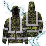 Hi Vis Jacket Waterproof Reflective Tapes Lime Neon Flowers Custom Name Safety Workwear For Workers, Truckers, Operators