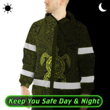 Hi Vis Jacket Waterproof Reflective Tapes Lime Neon Hawaii Turtle Custom Name Safety Workwear For Workers, Truckers, Operators