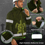 Hi Vis Jacket Waterproof Reflective Tapes Lime Neon Hawaii Turtle Custom Name Safety Workwear For Workers, Truckers, Operators