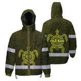 Hi Vis Jacket Waterproof Reflective Tapes Lime Neon Hawaii Turtle Custom Name Safety Workwear For Workers, Truckers, Operators
