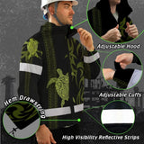 Hi Vis Jacket Waterproof Reflective Tapes Lime Neon Hawaiian Polynesian Tribal Custom Name Safety Workwear For Workers, Truckers, Operators