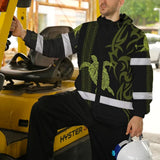 Hi Vis Jacket Waterproof Reflective Tapes Lime Neon Hawaiian Polynesian Tribal Custom Name Safety Workwear For Workers, Truckers, Operators