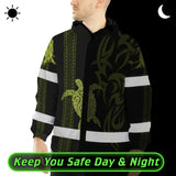 Hi Vis Jacket Waterproof Reflective Tapes Lime Neon Hawaiian Polynesian Tribal Custom Name Safety Workwear For Workers, Truckers, Operators