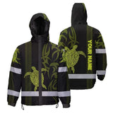 Hi Vis Jacket Waterproof Reflective Tapes Lime Neon Hawaiian Polynesian Tribal Custom Name Safety Workwear For Workers, Truckers, Operators