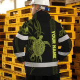 Hi Vis Jacket Waterproof Reflective Tapes Lime Neon Hawaiian Polynesian Tribal Custom Name Safety Workwear For Workers, Truckers, Operators