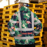 Hi Vis Jacket Waterproof Reflective Tapes Neon Pink Flowers 2 Custom Name Safety Workwear For Workers, Truckers, Operators