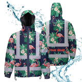 Hi Vis Jacket Waterproof Reflective Tapes Neon Pink Flowers 2 Custom Name Safety Workwear For Workers, Truckers, Operators