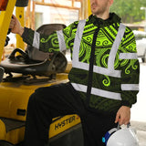 Hi Vis Jacket Waterproof Reflective Tapes  Octopus Hawaiian Polynesian Tribal Custom Name Safety Workwear For Workers, Truckers, Operators
