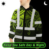 Hi Vis Jacket Waterproof Reflective Tapes  Octopus Hawaiian Polynesian Tribal Custom Name Safety Workwear For Workers, Truckers, Operators