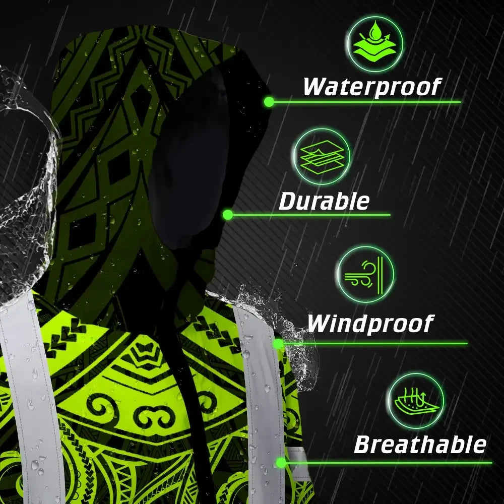 Hi Vis Jacket Waterproof Reflective Tapes  Octopus Hawaiian Polynesian Tribal Custom Name Safety Workwear For Workers, Truckers, Operators