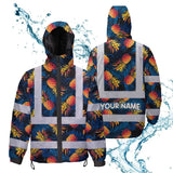 Hi Vis Jacket Waterproof Reflective Tapes Orange Neon And Dark Blue Custom Name Safety Workwear For Workers, Truckers, Operators
