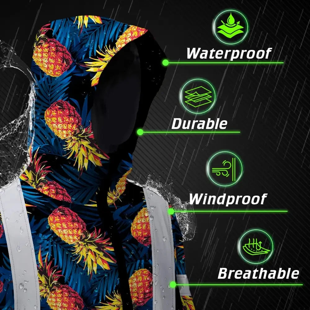 Hi Vis Jacket Waterproof Reflective Tapes Orange Neon And Dark Blue Custom Name Safety Workwear For Workers, Truckers, Operators