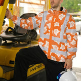 Hi Vis Jacket Waterproof Reflective Tapes Orange Neon Flowers 2 Custom Name Safety Workwear For Workers, Truckers, Operators