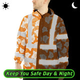 Hi Vis Jacket Waterproof Reflective Tapes Orange Neon Flowers 2 Custom Name Safety Workwear For Workers, Truckers, Operators