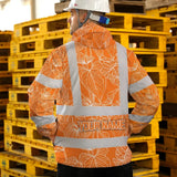Hi Vis Jacket Waterproof Reflective Tapes Orange Neon Flowers Custom Name Safety Workwear For Workers, Truckers, Operators