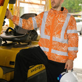 Hi Vis Jacket Waterproof Reflective Tapes Orange Neon Flowers Custom Name Safety Workwear For Workers, Truckers, Operators