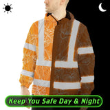 Hi Vis Jacket Waterproof Reflective Tapes Orange Neon Flowers Custom Name Safety Workwear For Workers, Truckers, Operators