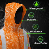 Hi Vis Jacket Waterproof Reflective Tapes Orange Neon Flowers Custom Name Safety Workwear For Workers, Truckers, Operators