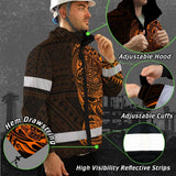 Hi Vis Jacket Waterproof Reflective Tapes Orange Neon Hawaiian Polynesian Tribal Custom Name Safety Workwear For Workers, Truckers, Operators