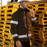 Hi Vis Jacket Waterproof Reflective Tapes Orange Neon Hawaiian Polynesian Tribal Custom Name Safety Workwear For Workers, Truckers, Operators