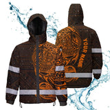 Hi Vis Jacket Waterproof Reflective Tapes Orange Neon Hawaiian Polynesian Tribal Custom Name Safety Workwear For Workers, Truckers, Operators