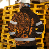 Hi Vis Jacket Waterproof Reflective Tapes Orange Neon Hawaiian Polynesian Tribal Custom Name Safety Workwear For Workers, Truckers, Operators