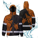 Hi Vis Jacket Waterproof Reflective Tapes Orange Neon Turtle Hawaii Custom Name Safety Workwear For Workers, Truckers, Operators
