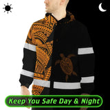 Hi Vis Jacket Waterproof Reflective Tapes Orange Neon Turtle Hawaii Custom Name Safety Workwear For Workers, Truckers, Operators