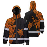 Hi Vis Jacket Waterproof Reflective Tapes Orange Neon Turtle Hawaii Custom Name Safety Workwear For Workers, Truckers, Operators