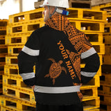 Hi Vis Jacket Waterproof Reflective Tapes Orange Neon Turtle Hawaii Custom Name Safety Workwear For Workers, Truckers, Operators