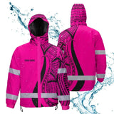Hi Vis Jacket Waterproof Reflective Tapes Pink Neon Hawaii Custom Name Safety Workwear For Workers, Truckers, Operators