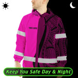Hi Vis Jacket Waterproof Reflective Tapes Pink Neon Hawaii Custom Name Safety Workwear For Workers, Truckers, Operators