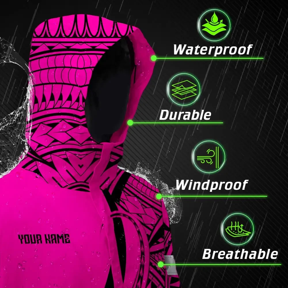 Hi Vis Jacket Waterproof Reflective Tapes Pink Neon Hawaii Custom Name Safety Workwear For Workers, Truckers, Operators