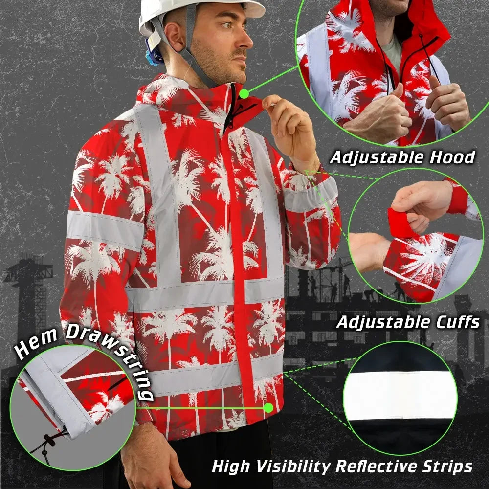Red Neon Flowers Hi-Vis Waterproof Jacket