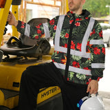 Hi Vis Jacket Waterproof Reflective Tapes Red Neon Flowers Custom Name Safety Workwear For Workers, Truckers, Operators