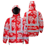 Hi Vis Jacket Waterproof Reflective Tapes Red Neon Flowers Custom Name Safety Workwear For Workers, Truckers, Operators