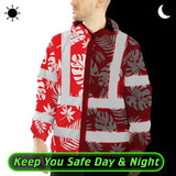 Hi Vis Jacket Waterproof Reflective Tapes Red Neon Flowers Custom Name Safety Workwear For Workers, Truckers, Operators