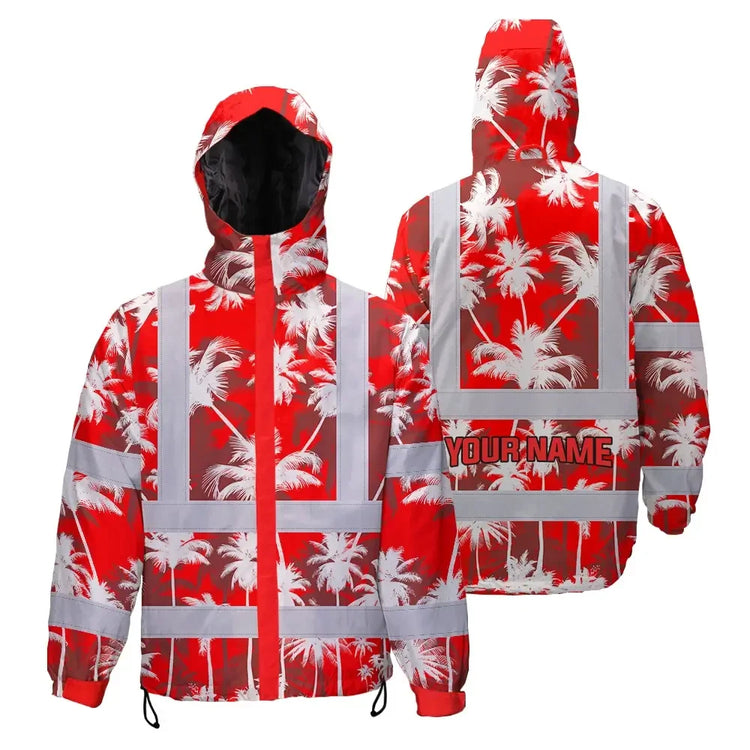 Red Neon Flowers Hi-Vis Waterproof Jacket