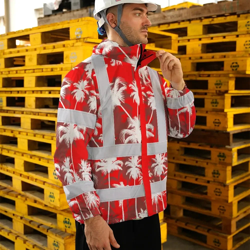 Red Neon Flowers Hi-Vis Waterproof Jacket