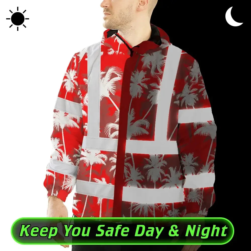 Red Neon Flowers Hi-Vis Waterproof Jacket