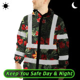 Hi Vis Jacket Waterproof Reflective Tapes Red Neon Flowers Custom Name Safety Workwear For Workers, Truckers, Operators
