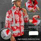 Hi Vis Jacket Waterproof Reflective Tapes Red Neon Flowers Custom Name Safety Workwear For Workers, Truckers, Operators