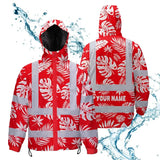 Hi Vis Jacket Waterproof Reflective Tapes Red Neon Flowers Custom Name Safety Workwear For Workers, Truckers, Operators