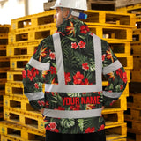 Hi Vis Jacket Waterproof Reflective Tapes Red Neon Flowers Custom Name Safety Workwear For Workers, Truckers, Operators
