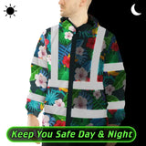 Hi Vis Jacket Waterproof Reflective Tapes Red Neon Pink Flowers Custom Name Safety Workwear For Workers, Truckers, Operators