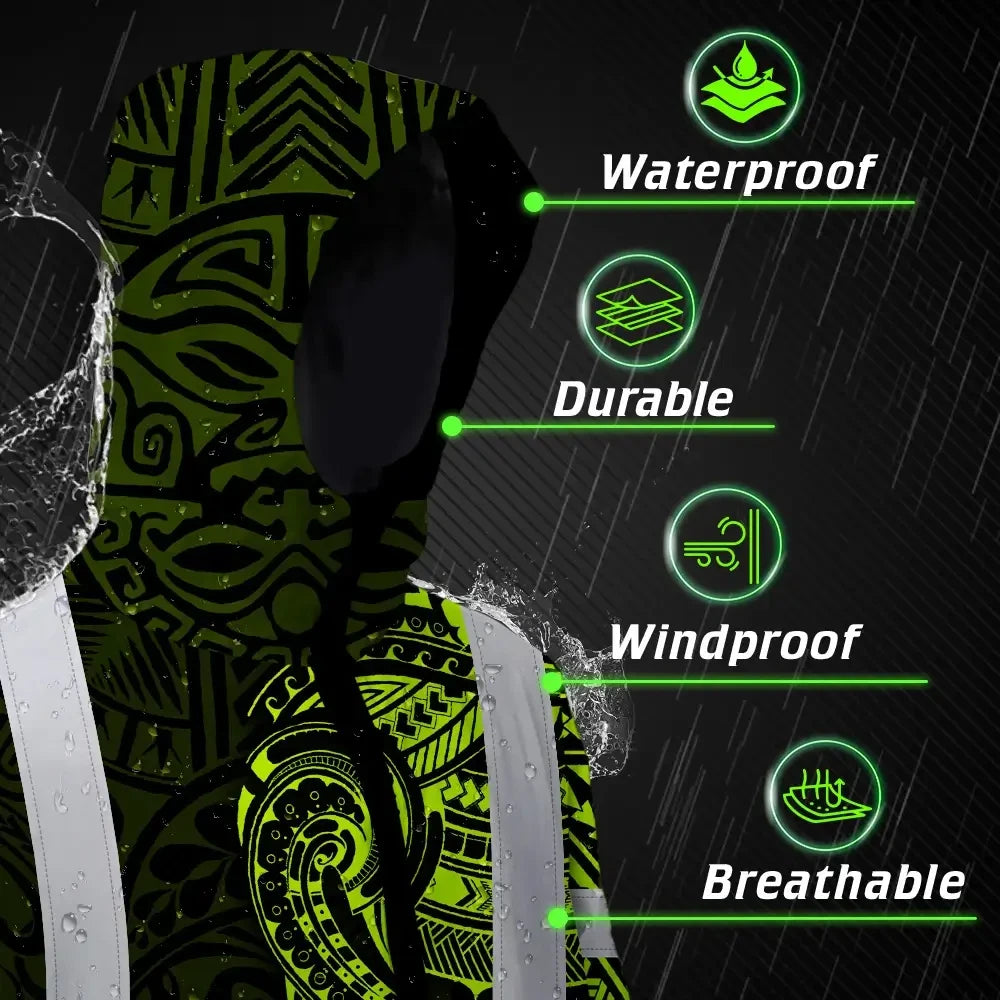 Hi Vis Jacket Waterproof Reflective Tapes Sea Turtle Hawaiian Polynesian Tribal Custom Name Safety Workwear For Workers, Truckers, Operators