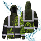 Hi Vis Jacket Waterproof Reflective Tapes Sea Turtle Hawaiian Polynesian Tribal Custom Name Safety Workwear For Workers, Truckers, Operators