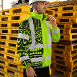 Hi Vis Jacket Waterproof Reflective Tapes TiKi Hawaiian Polynesian Tribal Custom Name Safety Workwear For Workers, Truckers, Operators