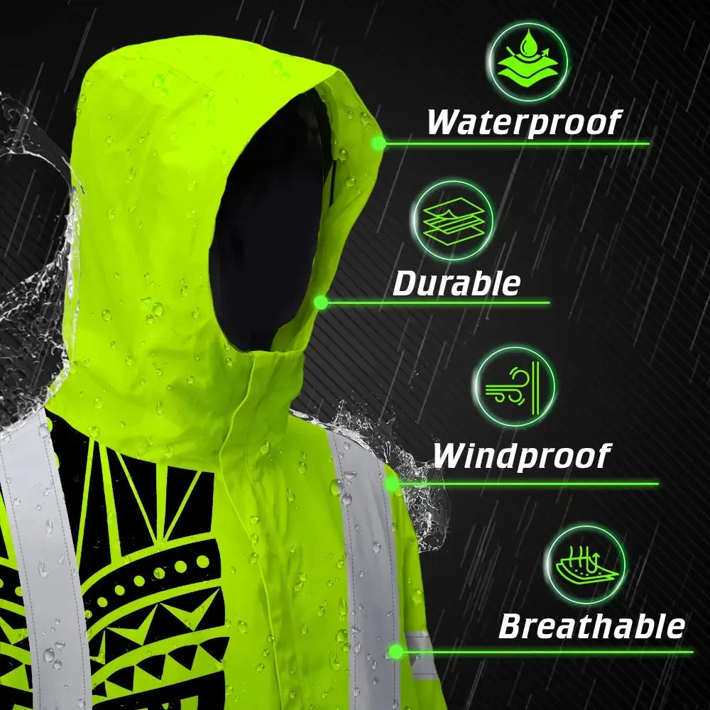Hi Vis Jacket Waterproof Reflective Tapes TiKi Hawaiian Polynesian Tribal Custom Name Safety Workwear For Workers, Truckers, Operators